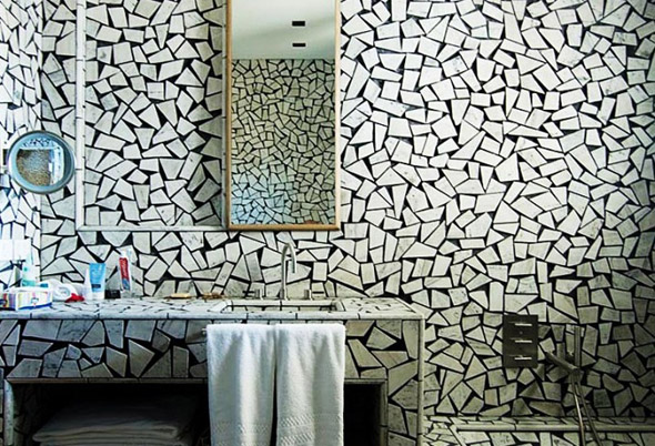 мозаика из битой плитки в ванной